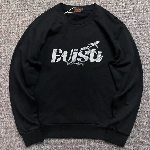 Evisu Black Cotton T Shirts Unisex Men's